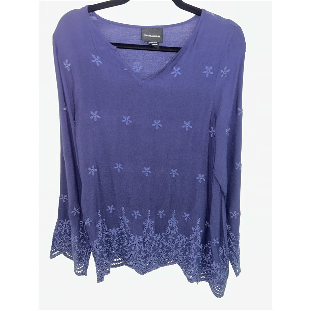 LIV Losโ Angeles Small Women's Long Sleeve Blouse Lace Lightweight Navy Blue